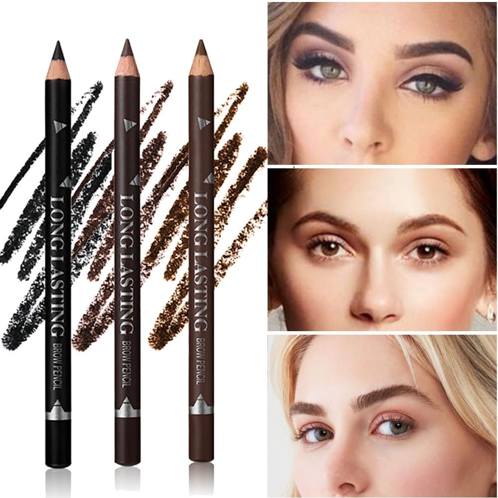 6Pcs Eyebrow Pencils for Women, Wooden Hard-Core Eyebrow Pencil, Eyebrow and Eyeliner Pencils, Waterproof and Sweat-Proof (3Pcs Dark brown+2Pcs medium brown+1Pcs Black)