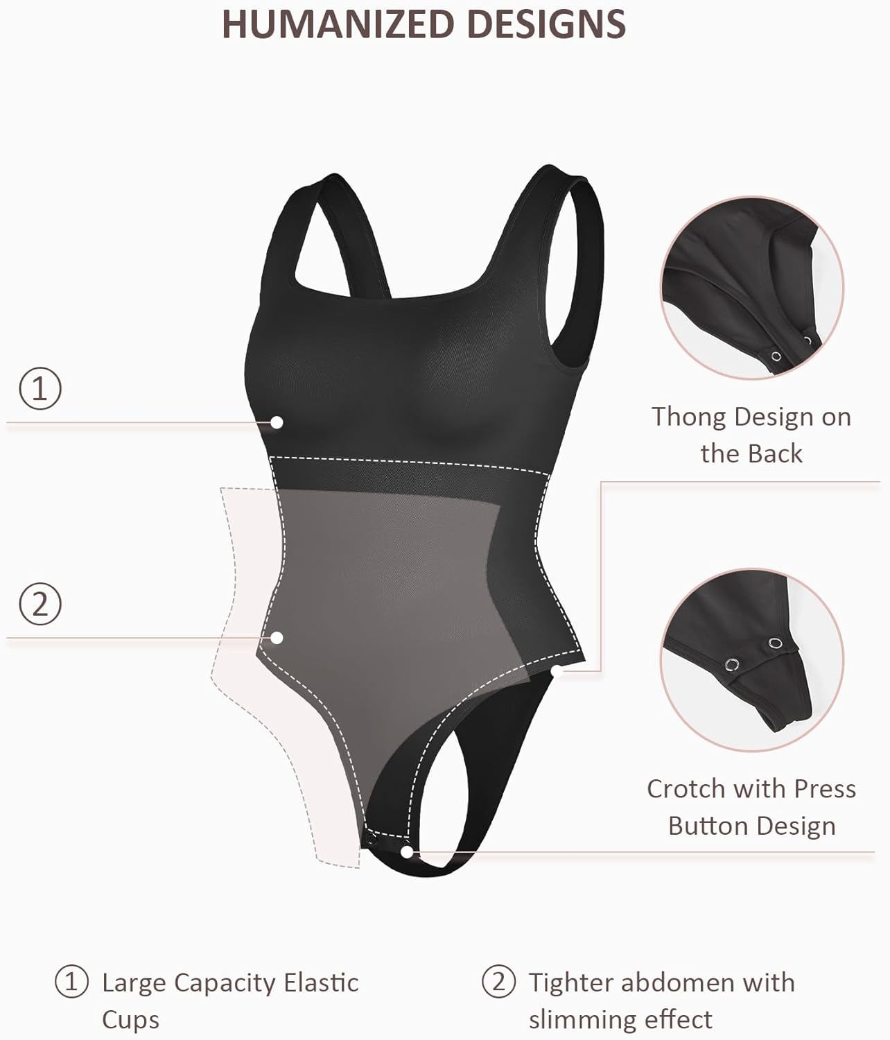 FeelinGirl Bodysuits for Women Seamless Square Neck Tummy Control Compression Thong Shapewear Bodysuit Tank Tops Bodysuit