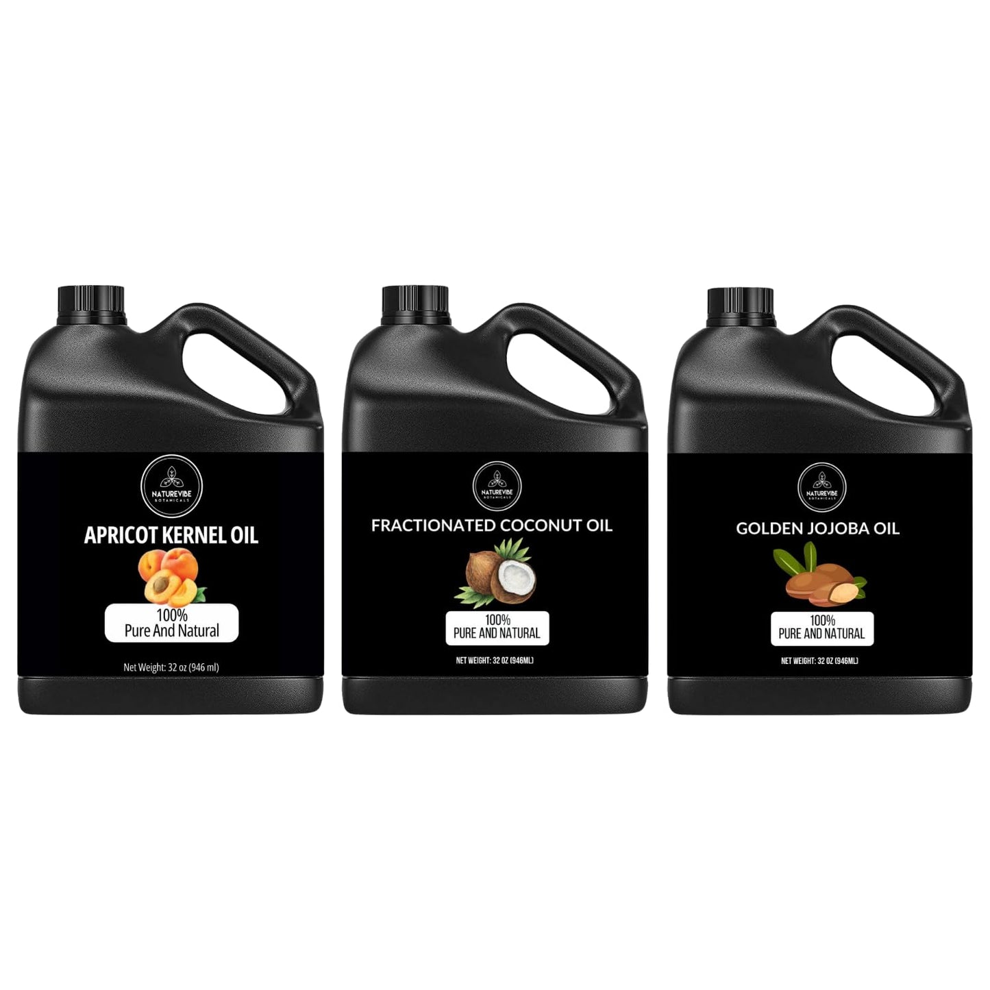 Naturevibe Botanicals Apricot Oil 32oz Fractionated and Jojoba Oil 32oz Coconut Oil 32oz | Oil Combo