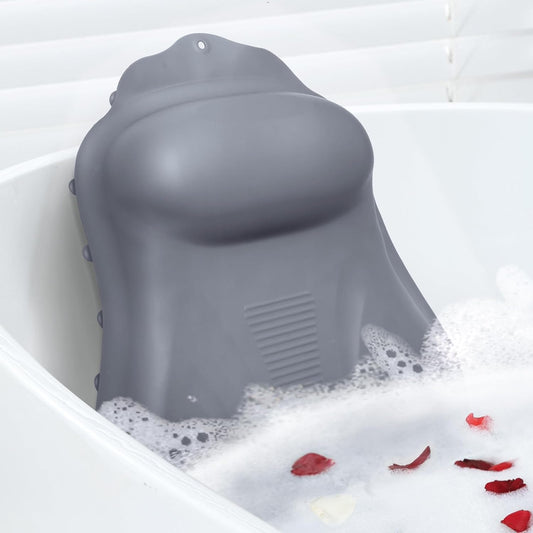 Goowin Bath Pillows for Tub, New Generation Skin-Friendly Silicone Bath Pillow, Luxury Bathtub Pillow for Head and Neck, Powerful Suction Tub Pillow for Bathtub with Inflatable Airbag (Grey)