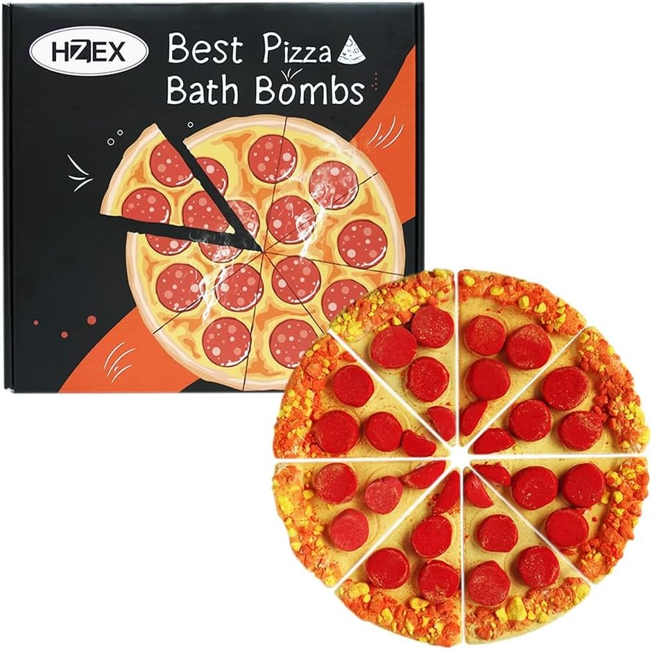 Pizza Bath Bombs Set of 8 Slices – Large Fizzies for Relaxing Bubble Bath, Handmade Spa Gift for Women, Men & Kids – Fun Pizza-Shaped Aromatherapy Bath Bomb Gift Set