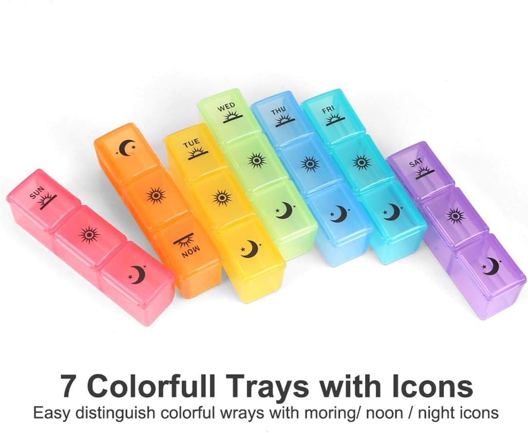 Weekly Pill Organizer,3-Times-A-Day 7 Day Pill Box Large Compartments Moisture-Proof Pill Case Medication Reminder Portable Travel Container for Vitamins Fish Oil Compartments Supplements