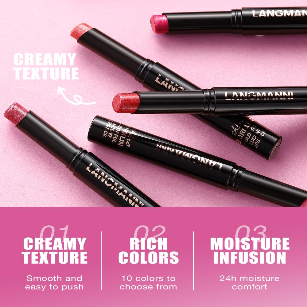 Jolilab 4Pcs Sparkling Lipstick Lip Gloss Long Lasting Waterproof Moisturizer Lip Balm Glitter Shimmer Metallic Lipstick, Diamond Shiny Bold Glow Goth for Women Girls,Non-sticky(01+02+07+08