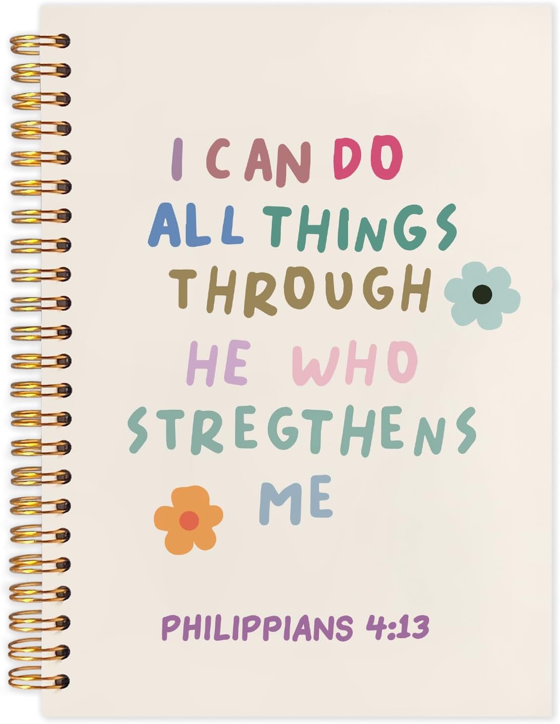 Christian Spiral Journal Notebook 5.5x8.3in, I Can Do All Things Through He Who Strengthens Me，Philippians 4:13 Bible Journal, Cute Floral Bible Notebooks for Note Taking, Hardcover Notebook