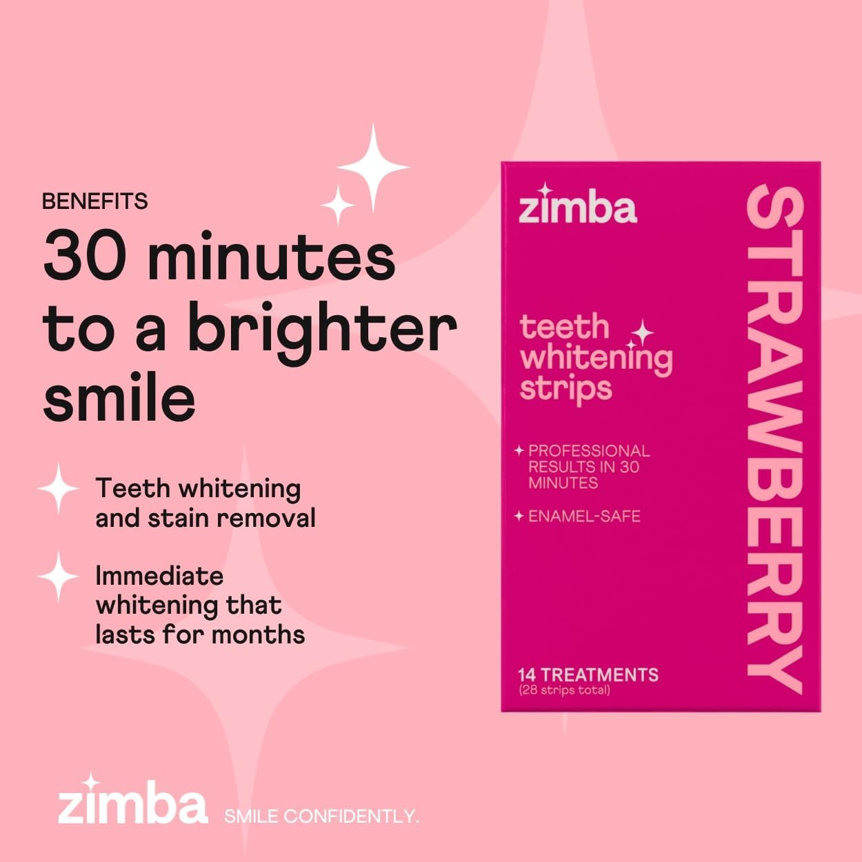 Zimba Teeth Whitening Strips for Teeth Sensitive, White Strips for Teeth Whitening, Teeth Whitener Stain Remover 28 White Strips Included Per Pack, 2 Pack (14 Day Treatment), Strawberry and Watermelon