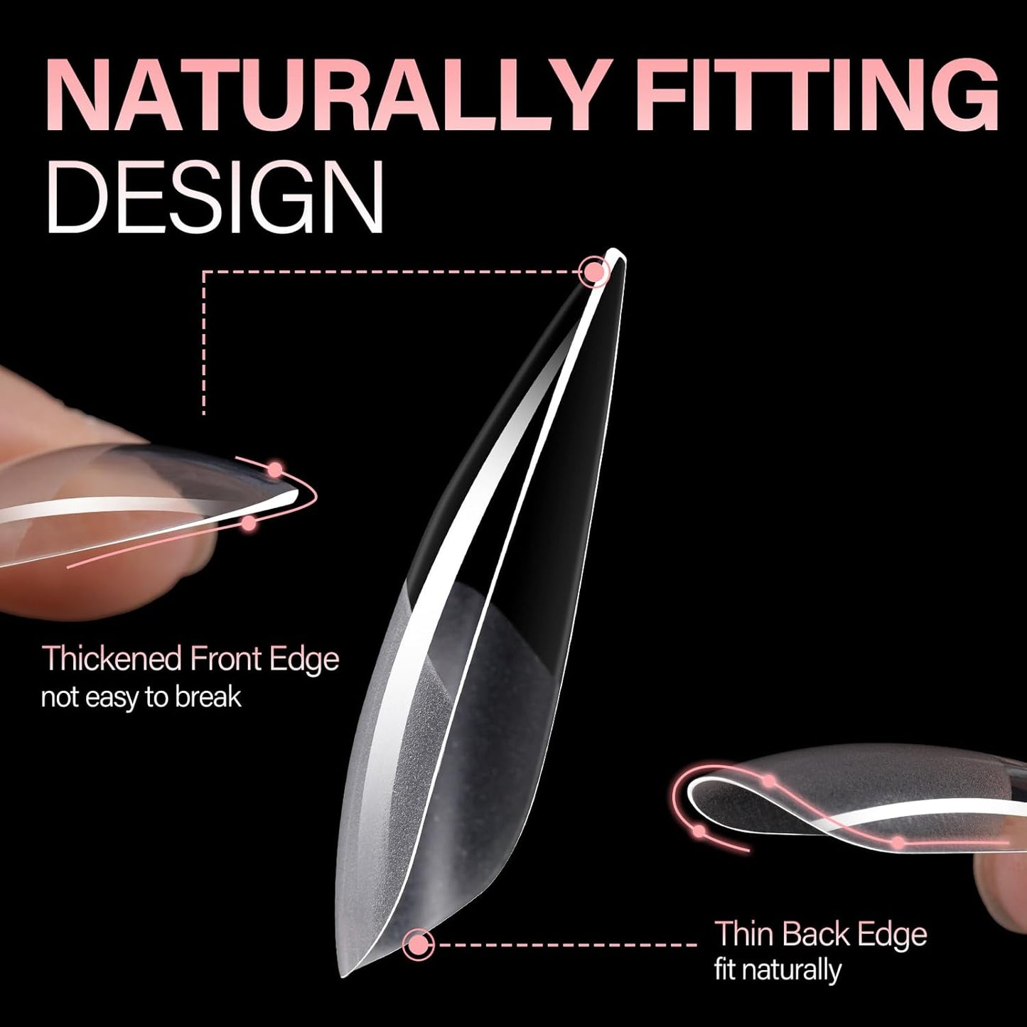 AILLSA Long Almond Nail Tips Full Cover Clear Gelly Nails Tips Half Matte Acrylic Tips Pre-Filed Fake Press on Nail Tips for Extension Home DIY Salon Manicure 216PCS 12 Sizes