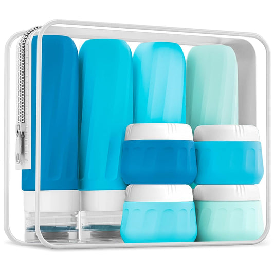 Travel Bottles for Toiletries, 10 Pack, TSA Approved, 3oz/90ml Silicone, Leak Proof, Wide Mouth, Reusable, Travel, Vacation, Plane Trip, Camp