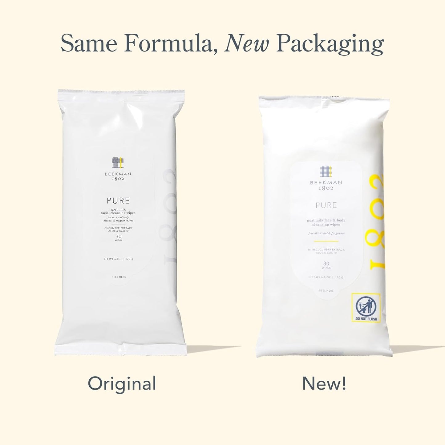 Beekman 1802 Face & Body Wipes - Fragrance Free, 30 Count, Cleanses Dirt & Makeup, With Goat Milk, Aloe & Vitamin E