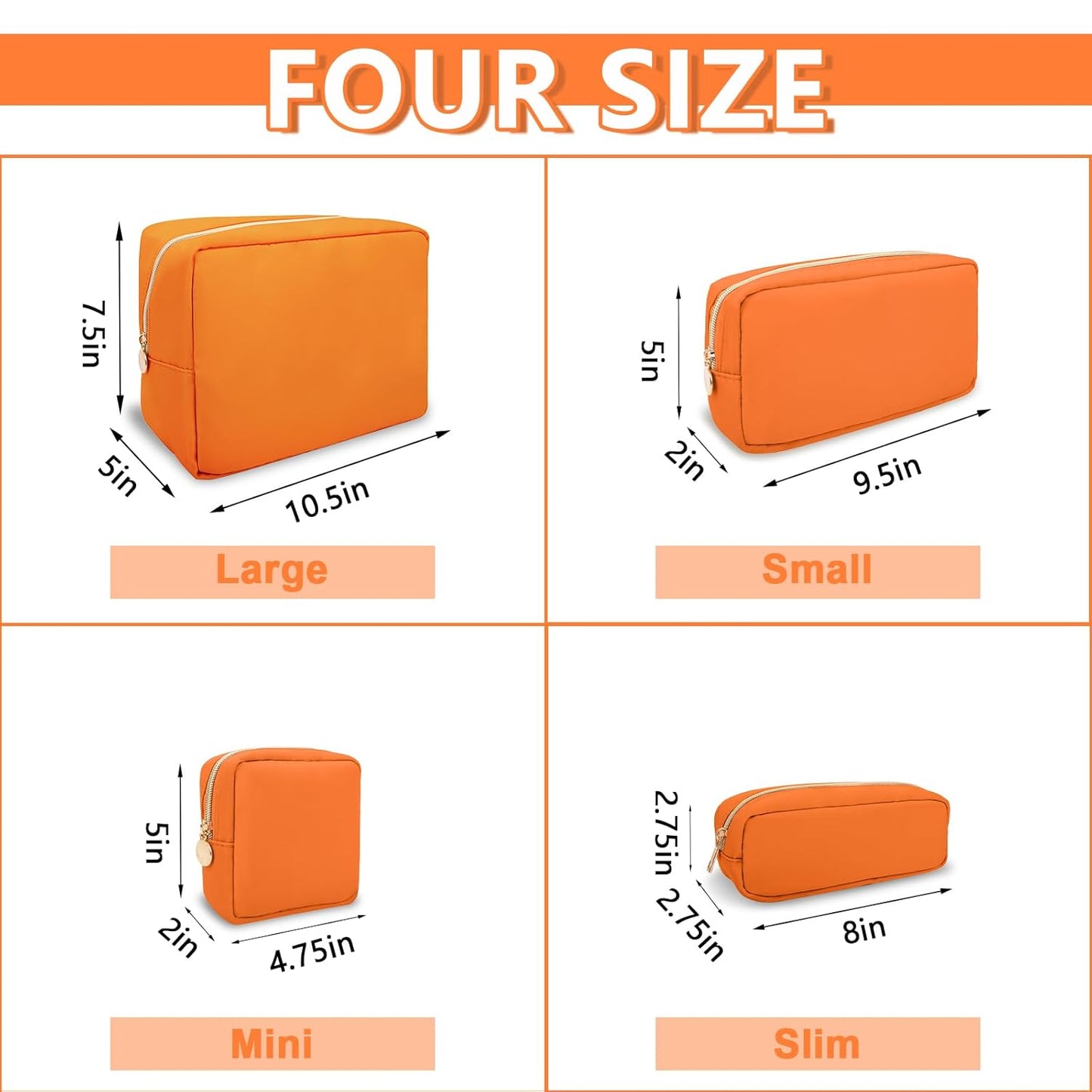 Mini Makeup Pouch for Purse, Small Cosmetic Bag Pouch Nylon Travel Toiletry Organizers for Women Girls, Cute Zipper Pouch Coin Purse Preppy Storage Bag for School Work(Mini-Peach)