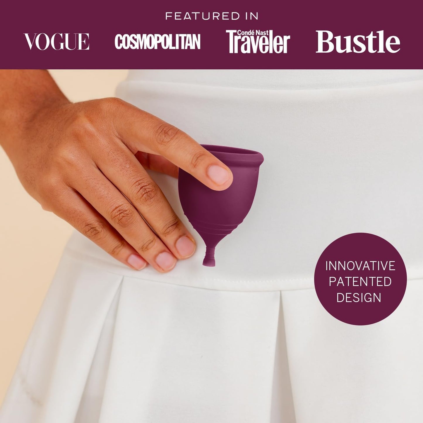 Pixie Menstrual Cup - No Metals or Toxins - Ranked 1 for The Most Soft Reusable Period Cup - Wear 12 Hours - 100% Medical-Grade Silicone - Tampon Alternative (Plum, Large)