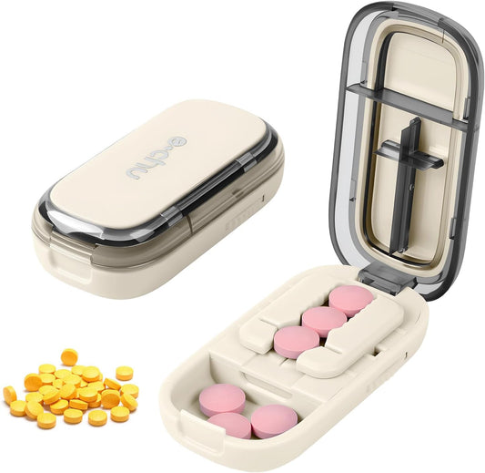 Pill Cutter Splitter for Small and Tiny,Echu Pill Cutter,1/2 & 1/4 Adjustable Pills Splitter with Centering Device for Cutting Multiple Pills,Easy to Use (White)