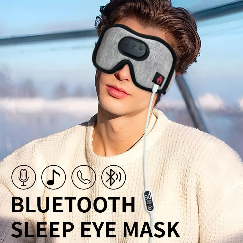 Heated Eye Mask with Bluetooth Headphones SYPVRY Wireless Sleep Eye Mask Headphones for Sleeping with Temperature & Timer Control, Warm Eye Compress USB Heated Mask for Dry Eyes Style,Grey