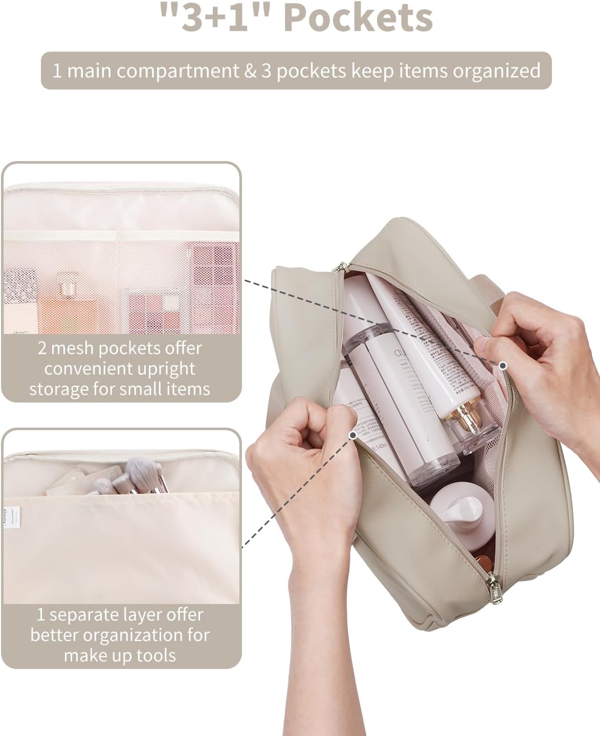 PU Leather Large Travel Toiletry Bag Women Toiletries Bag Skincare Bag Makeup Bag Organizer Make up bag Cosmetic Bag Medicine Bag for Girls (Large, Brown)