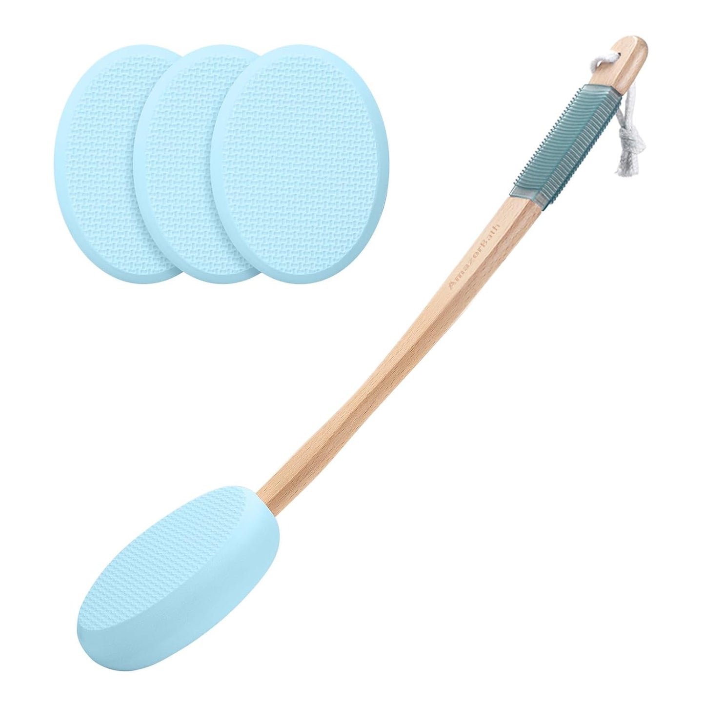 AmazerBath Lotion Applicator for Back, Feet, 4 Replaceable Pads with Long Handle, Back Sunscreen Applicator for Elderly, Women, Apply Cream Medicine Skin Cream Moisturizer Sunscreen Tanner, Blue