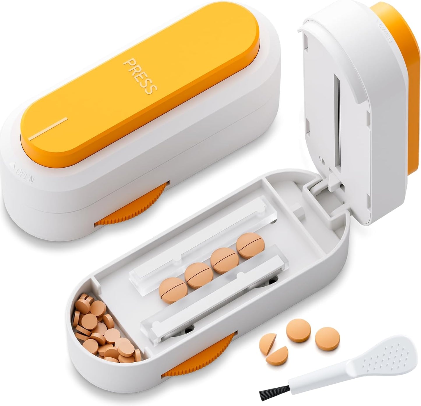 Pill Cutter Splitter for Small & Tiny Pills, Adjustable, Sharp Blade with Safety Guard (Orange)