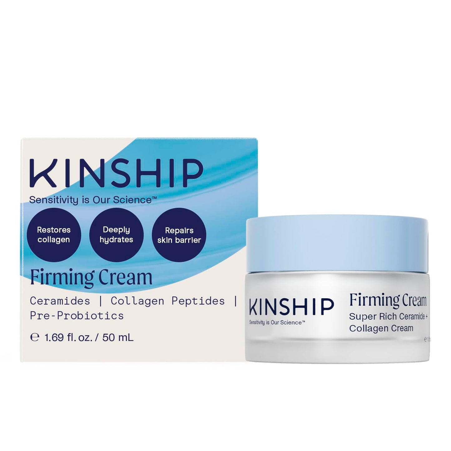 Kinship Super Rich Collagen + Ceramide Firming Cream | Anti Aging, Hydrating Face Moisturizer for Sensitive Skin | Wrinkle Cream - Smooth Fine Lines | Synthetic Fragrance-Free | Derm Approved, (1.7oz)