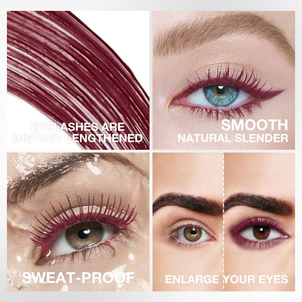 Colored Mascara for Eyelashes Set,Colorful Waterproof Mascara for eyelashes Long lasting Charming Voluminous for Women Halloween Eye Makeup (3Pcs 02#Brown&04#White&05#Red, F)