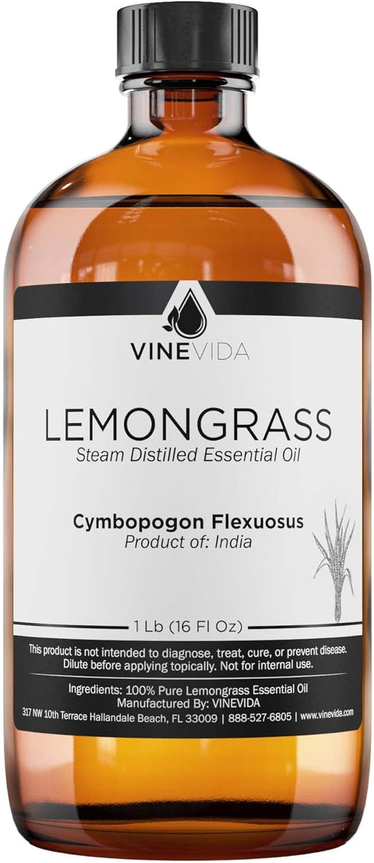 VINEVIDA Lemongrass Essential Oil - 16 oz - Undiluted - DIY Candle Scents - Safe for Skin