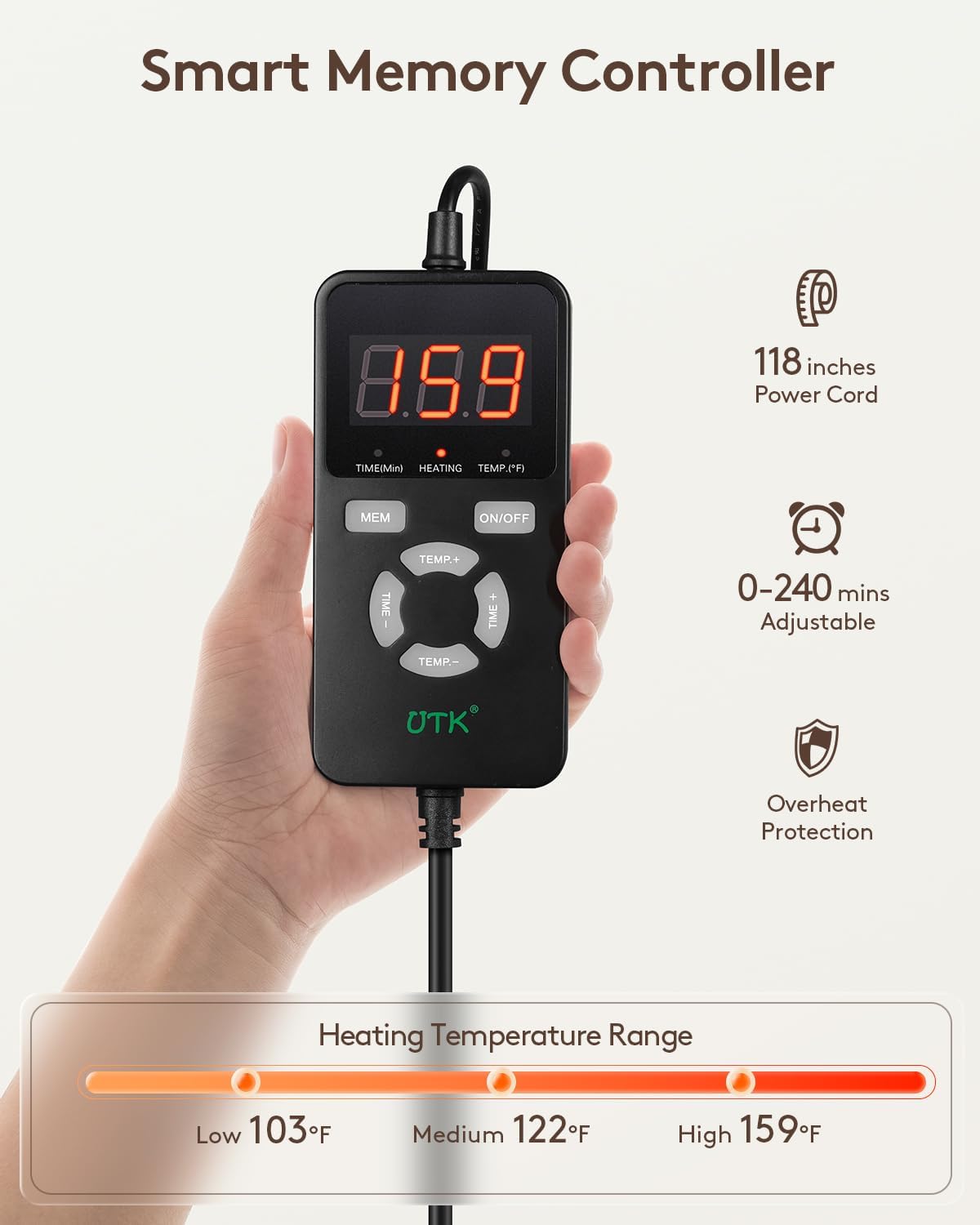 UTK Far Infrared Heating Pads for Neck and Shoulders and Back Relieve Pain, Hot to 159℉, Gift for Women, FSA-HSA Eligible, 36 Jade, 0-240 Min Auto Shut Off, Heating Pad for Full Back (40 * 24'')