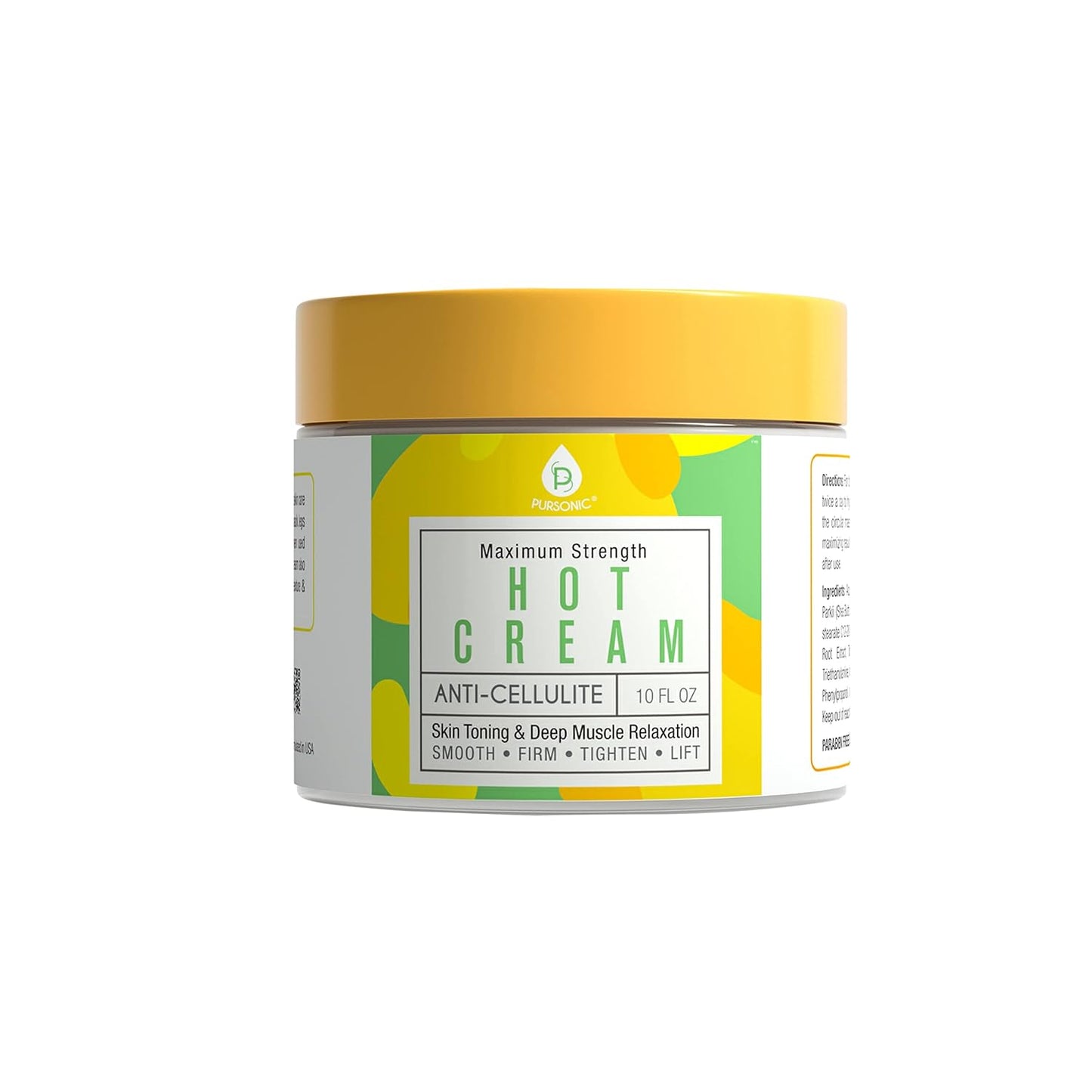Pursonic Anti Cellulite Cream & Muscle Relaxation Hot Cream - Reduce Varicose Veins, Firm, Tighten & Improve Skin Texture - Hydrate with All-Natural Ingredients for Legs, Arms, Tummy, Butt & Thighs