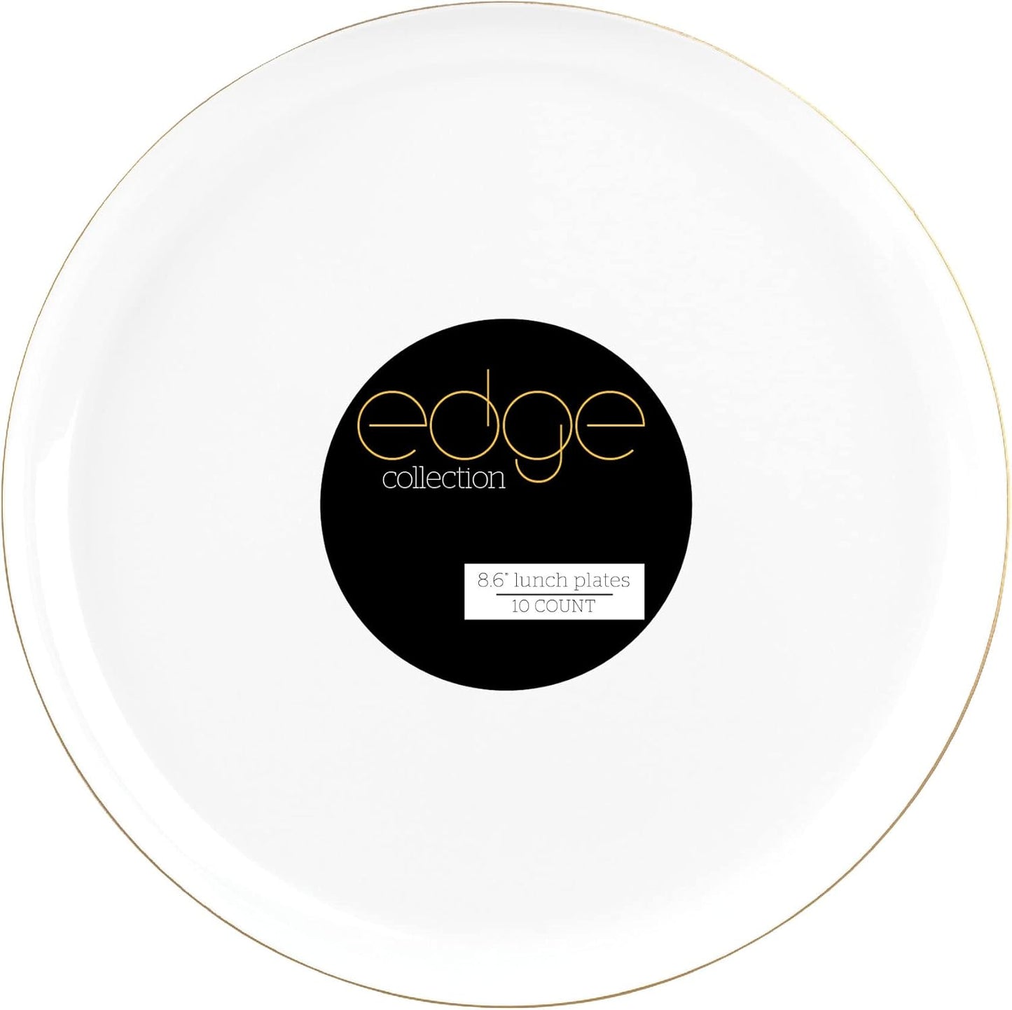 PLASTICPRO [30 Pack 8.6''] White Plastic Party Plates With Gold Rim Edge Collection Premium heavyweight Elegant Disposable Tableware Dishes