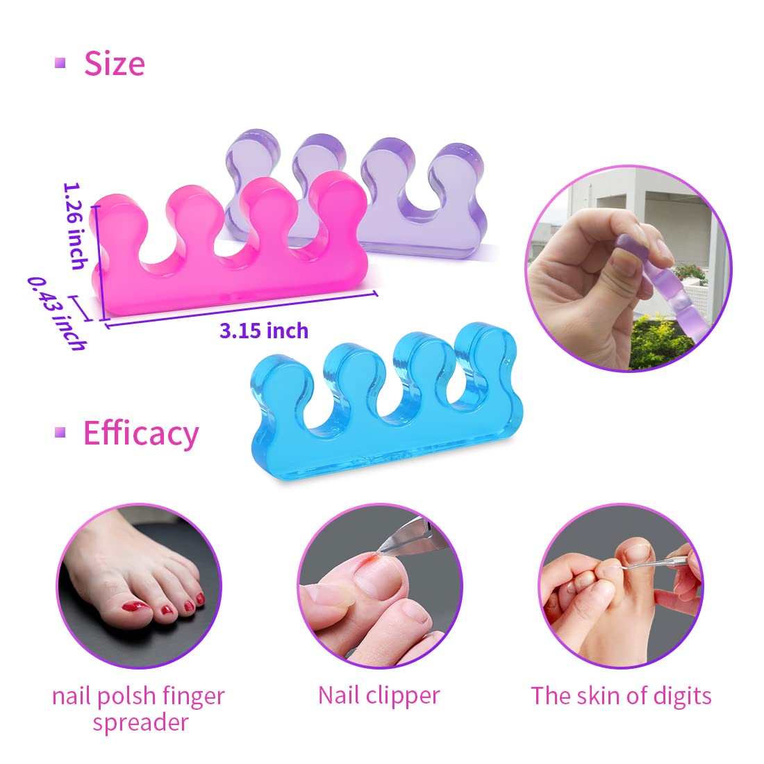 SUNFATT Toe Separators for Pedicure,Toe Separators for Nail Polish,Pedicure Toe Spacers,Toe Spacers use for separation of toenails or nails,Soft Gel Toenail Spacers Pedicure Kit.(6pcs)