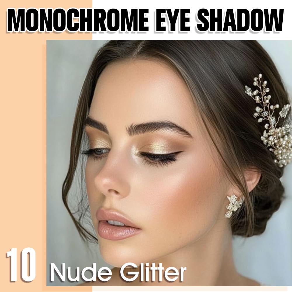 Nude Glitter Eyeshadow Palette for Women, Single Monochrome Eye Shadow Makeup, Shiny Pressed Powder, Blendable Natural sombras para ojos, Holographic,Vegan,Travel -10