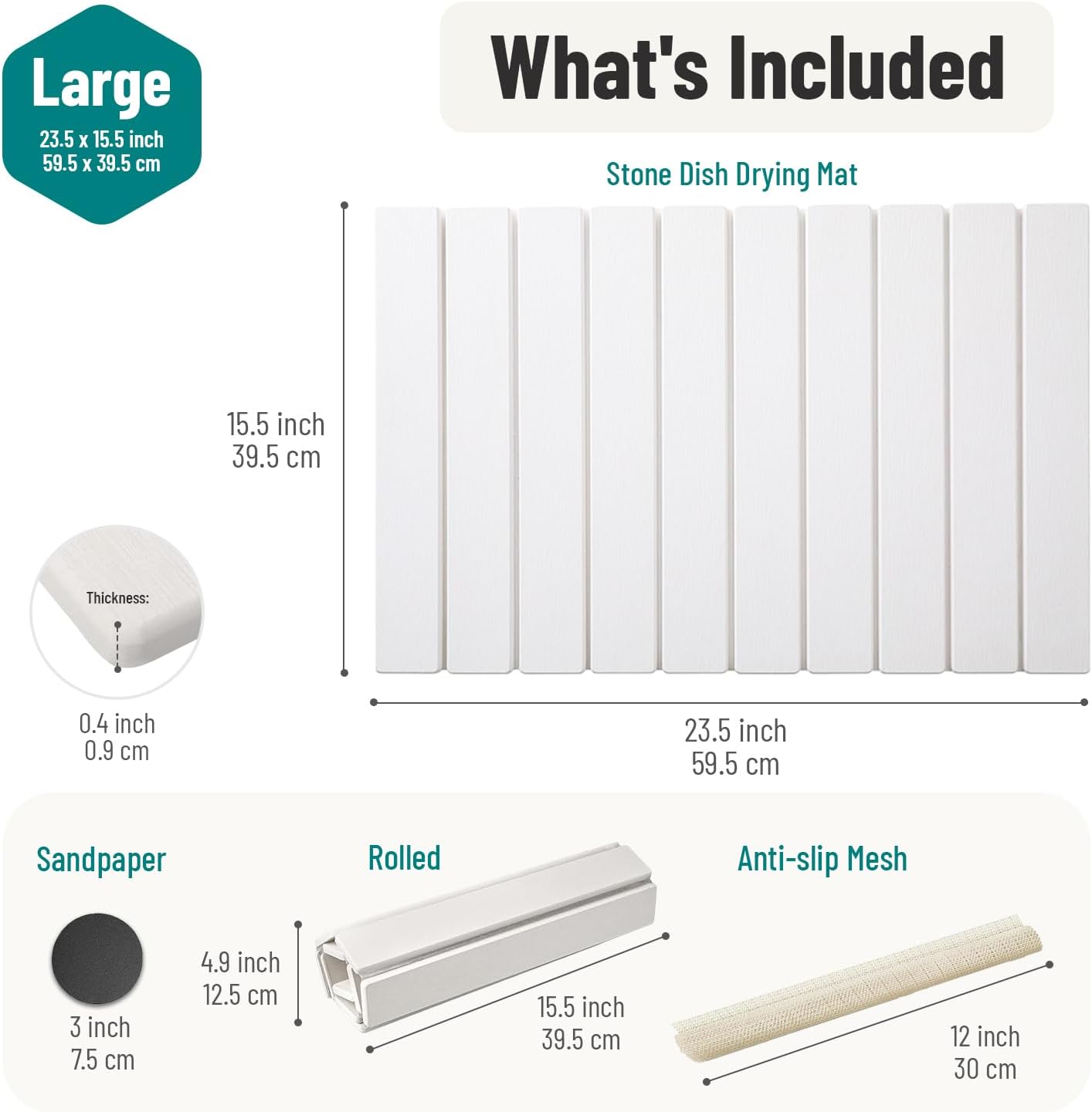 Large Stone Dish Drying Mat for Kitchen Counter 24"x16" – Super Absorbent Diatomaceous Earth Mat, Foldable Quick Dry Countertop Pad, Heat Resistant Dish Rack Mat for Dishes, Pots, Cups & Utensils