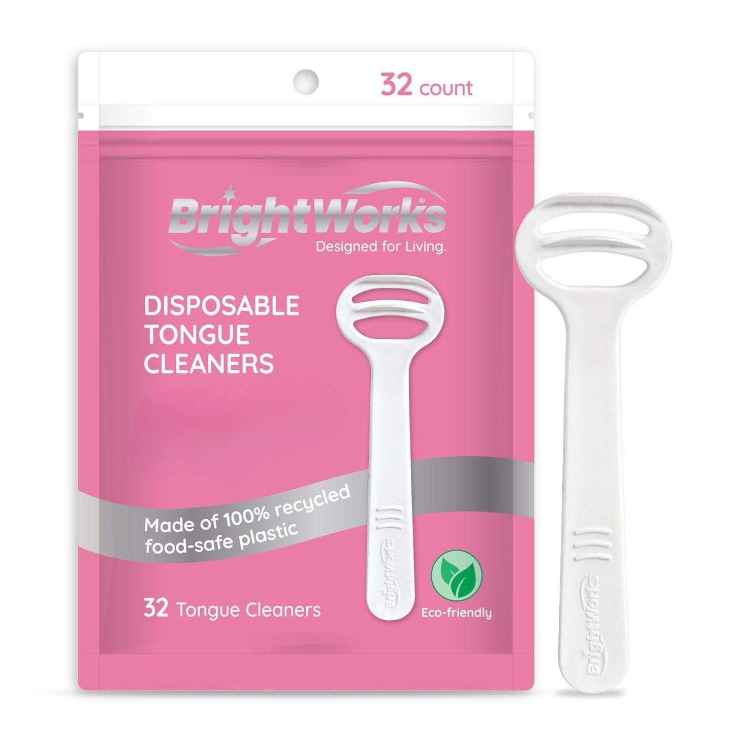 Brightworks Disposable Tongue Scraper for Adults – 96 Count Hygienic Tongue Cleaner for Fresh Breath – Recycled Plastic, Curved Design Tongue Cleaner – Travel-Friendly