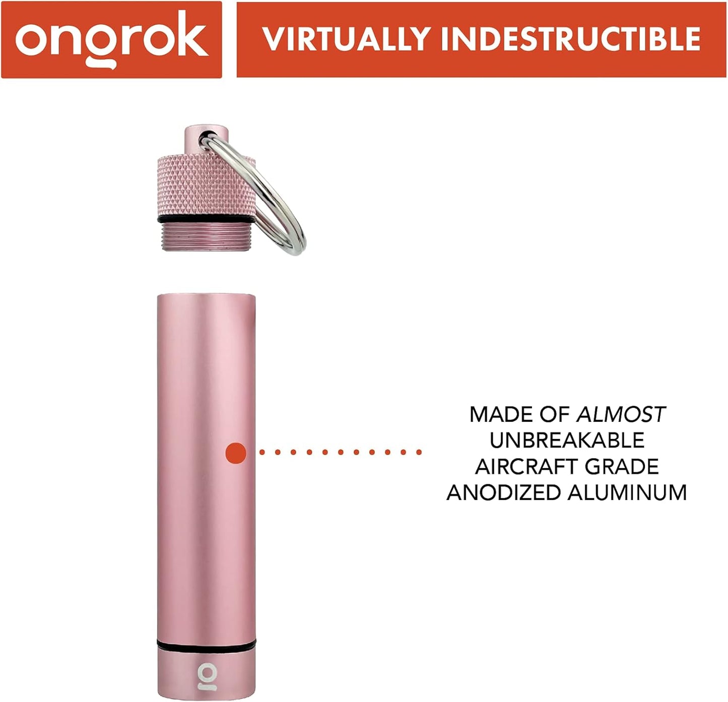 ONGROK Premium Storage Tube, Keychain, Pocket-Sized, Airtight, Aluminum Metal Holder and Case (Rose Gold)