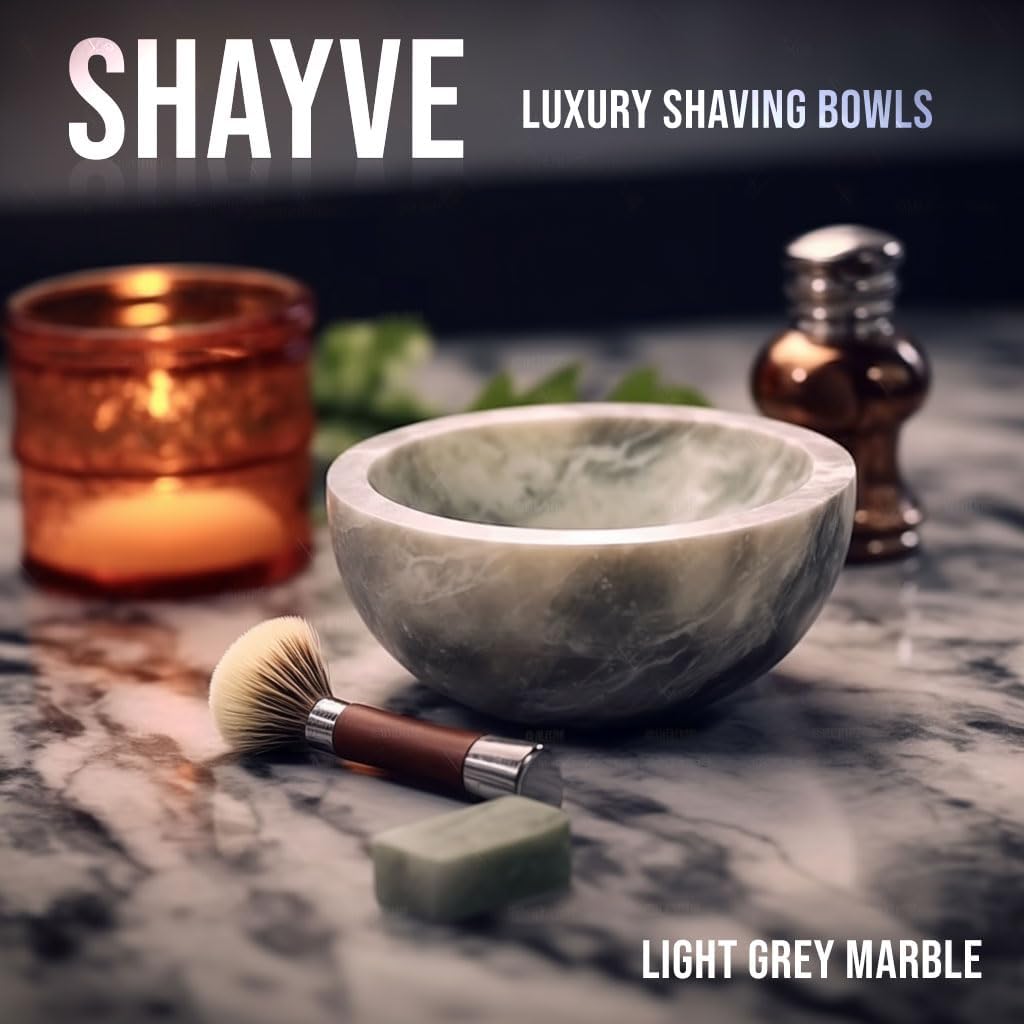 ShayVe Shaving Bowl for Shaving Soap & Cream — Marble Shave Bowl For Shaving Soap & Cream — Exquisite Heat Insulated Wet Shaving Kit Addition (White)