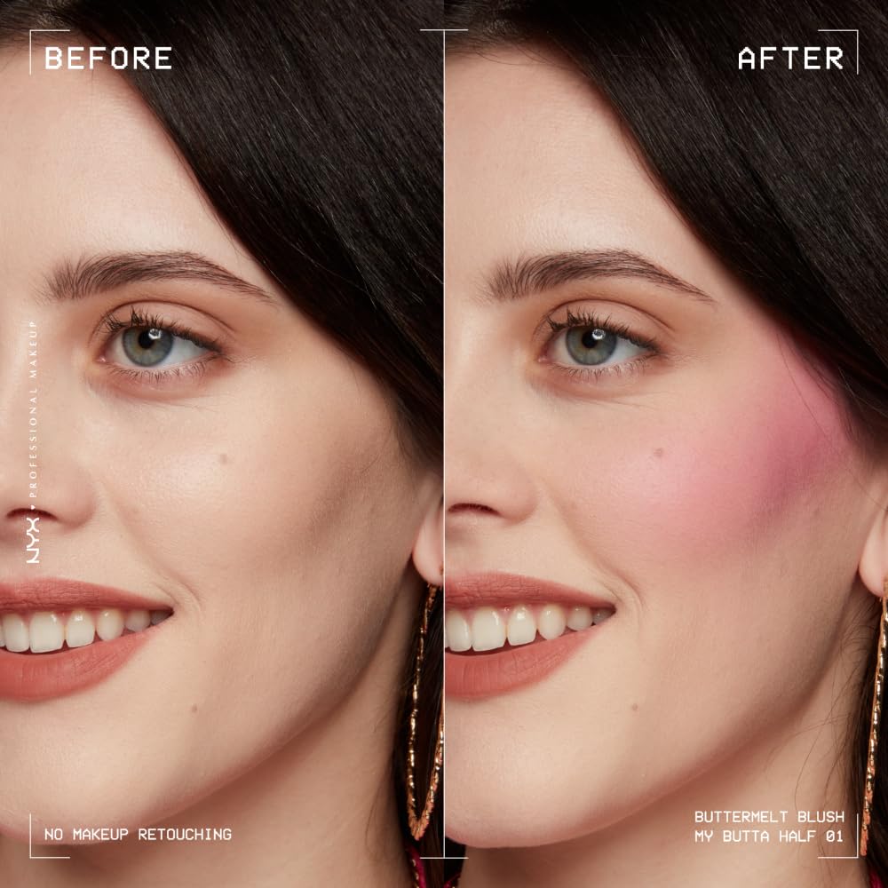 NYX PROFESSIONAL MAKEUP Buttermelt Powder Blush, Fade and Transfer-Resistant Blush, Up to 12HR Make Up Wear, Vegan Formula - My Butta Half