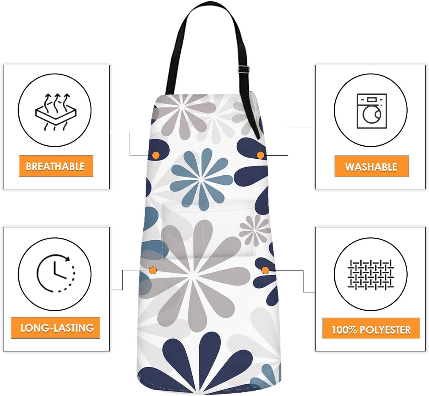 2 Pack Aprons, Home Sweet Blue Grey Adjustable Bib Aprons with 2 Pockets for Women Men Couple Lovers Chef Kitchen Cooking Baking Gardening Geometric Flowers Daisy Apron 32x28 Inches