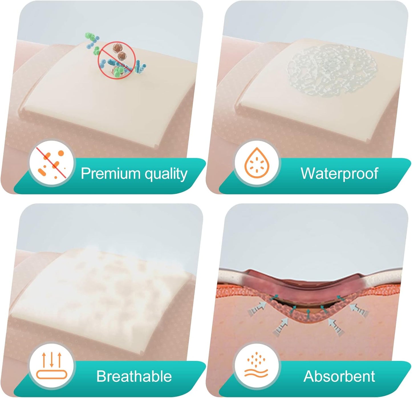 Dimora Silicone Foam Dressing with Border 20 Pack Adhesive 4"x4" Waterproof Wound Dressing Bandage for Wound Care