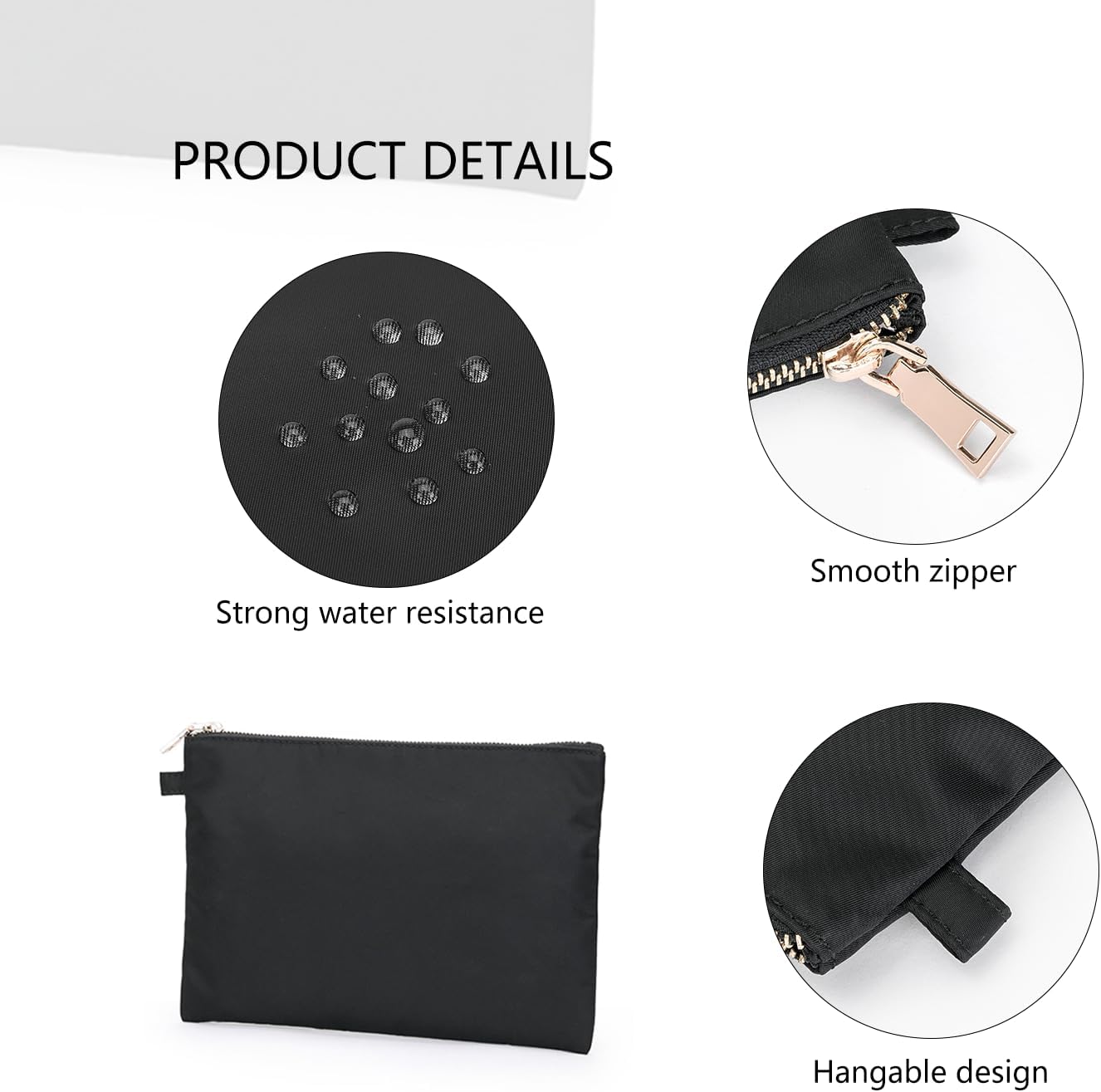 Zipper Pouch Storage Bag Simple and Stylish Women's Cosmetic and Travel Bag (Black-nylon)