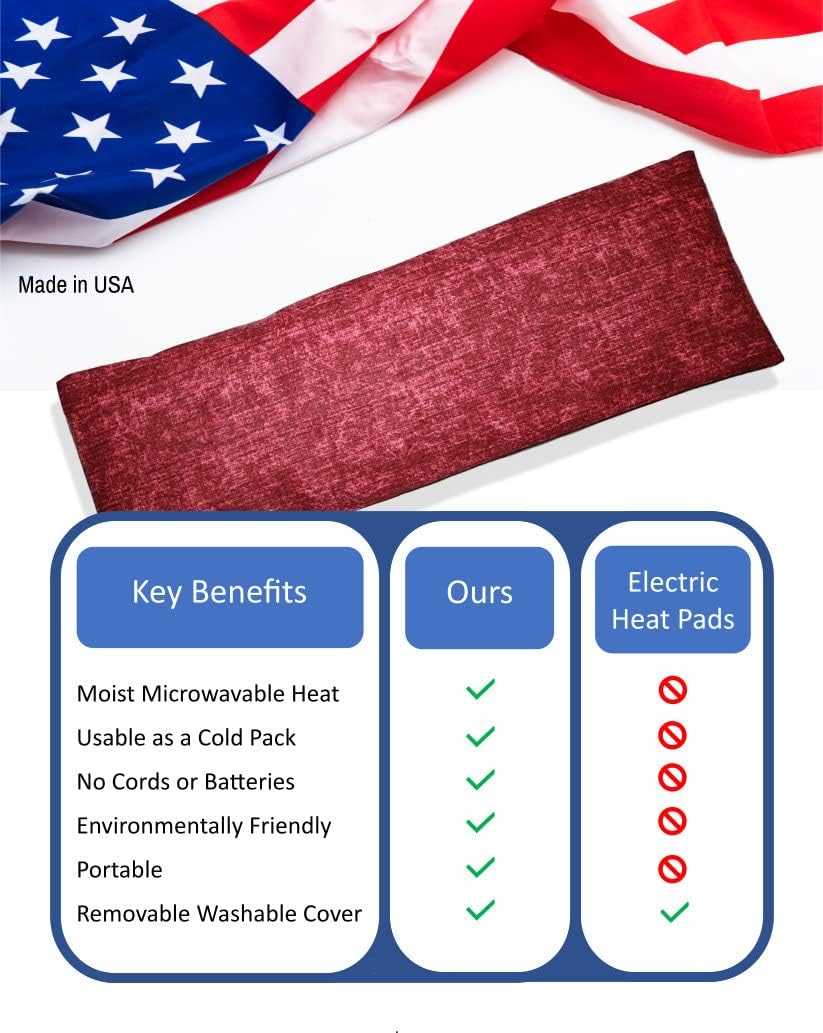 Microwavable Corn Filled Heating Pad and Cold Pack/Washable 100% Cotton Cover (Cross Hatch - Wine, 5.25in W x 17.25in L)