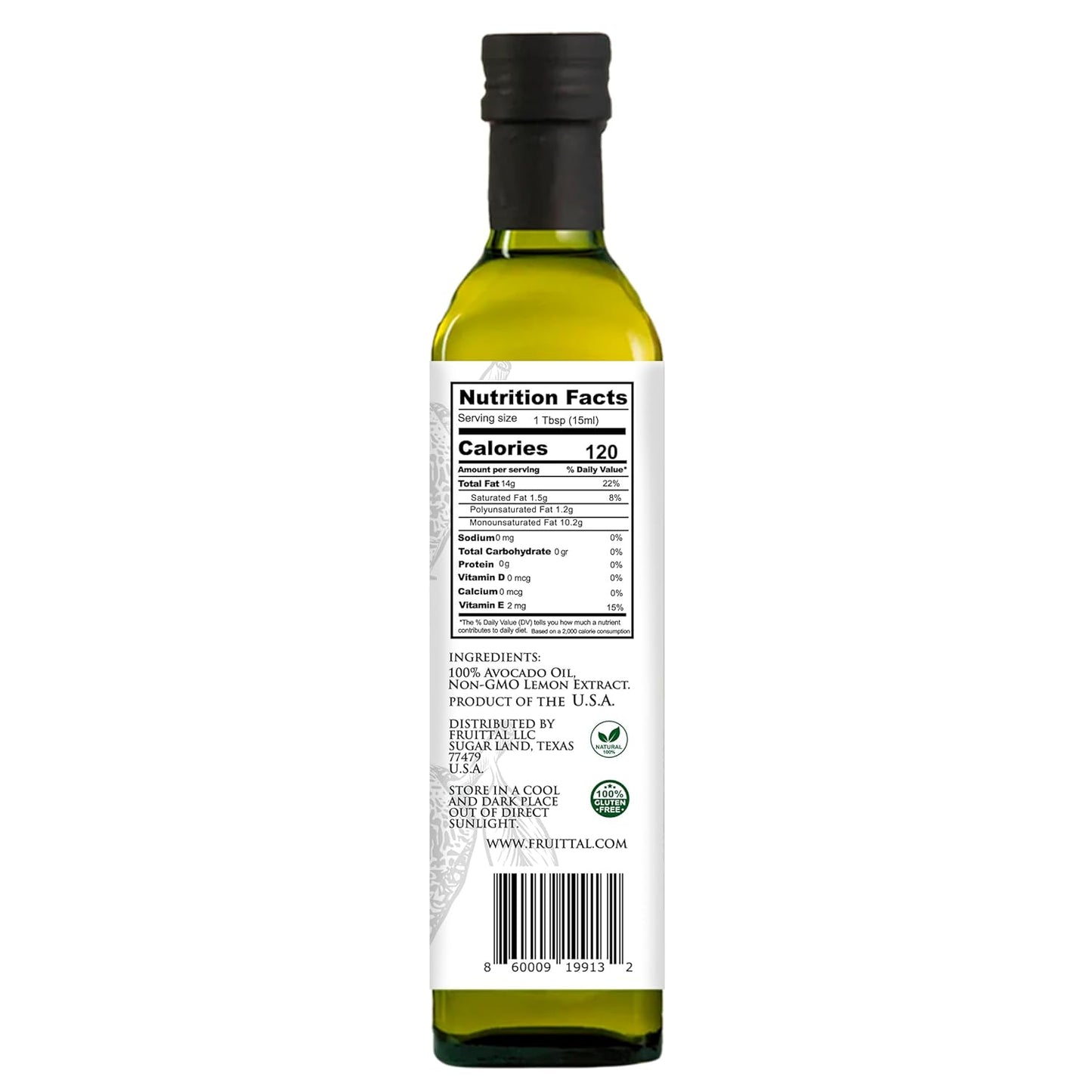 Fruittal Lemon-Infused Avocado Oil – 100% Pure, Made in the USA, and Rich in Health Benefits (16.9 Oz)