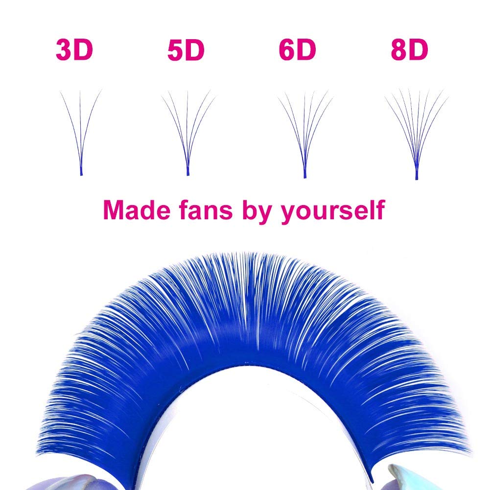Volume Lash Extensions D Curl 15-20mm Mixed Tray Easy Fan Lashes 0.07mmm Blue Color Mink Self Fanning Eyelash Extensions by FADLASH (Blue 0.07-D, 15~20mm Mix)