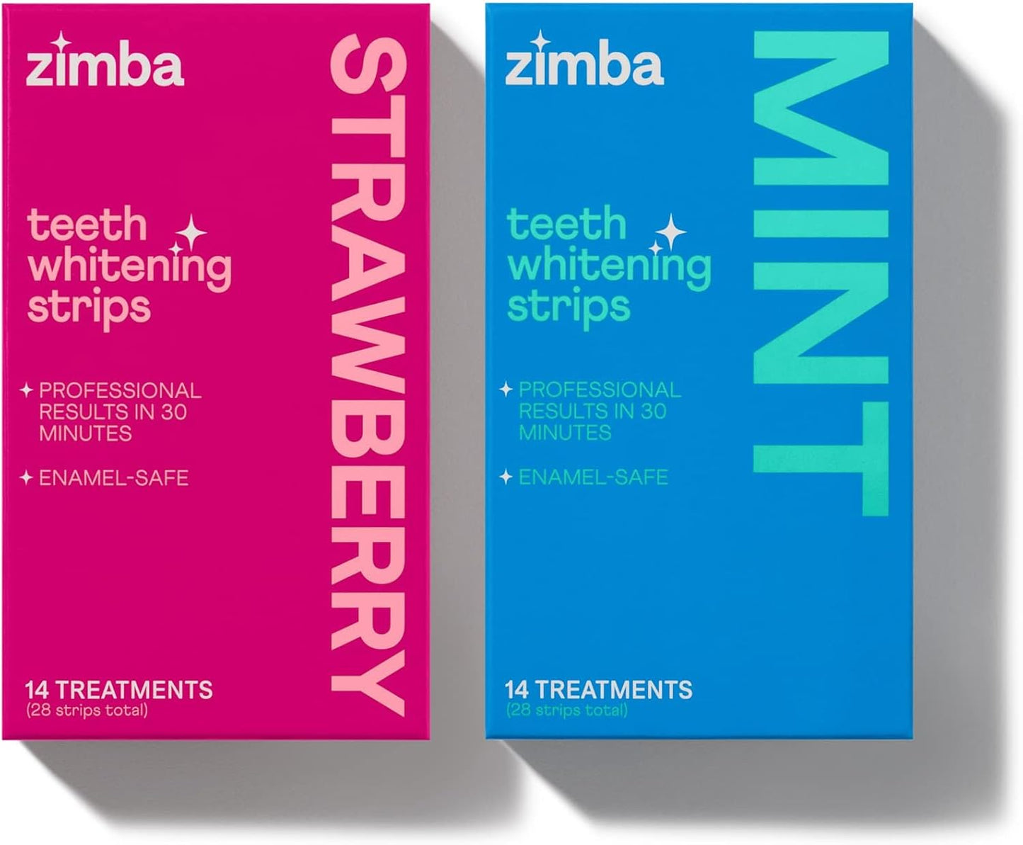 Zimba Teeth Whitening Strips for Teeth Sensitive, White Strips for Teeth Whitening, Teeth Whitener Stain Remover 28 White Strips Included Per Pack, 2 Pack (14 Day Treatment), Strawberry and Mint