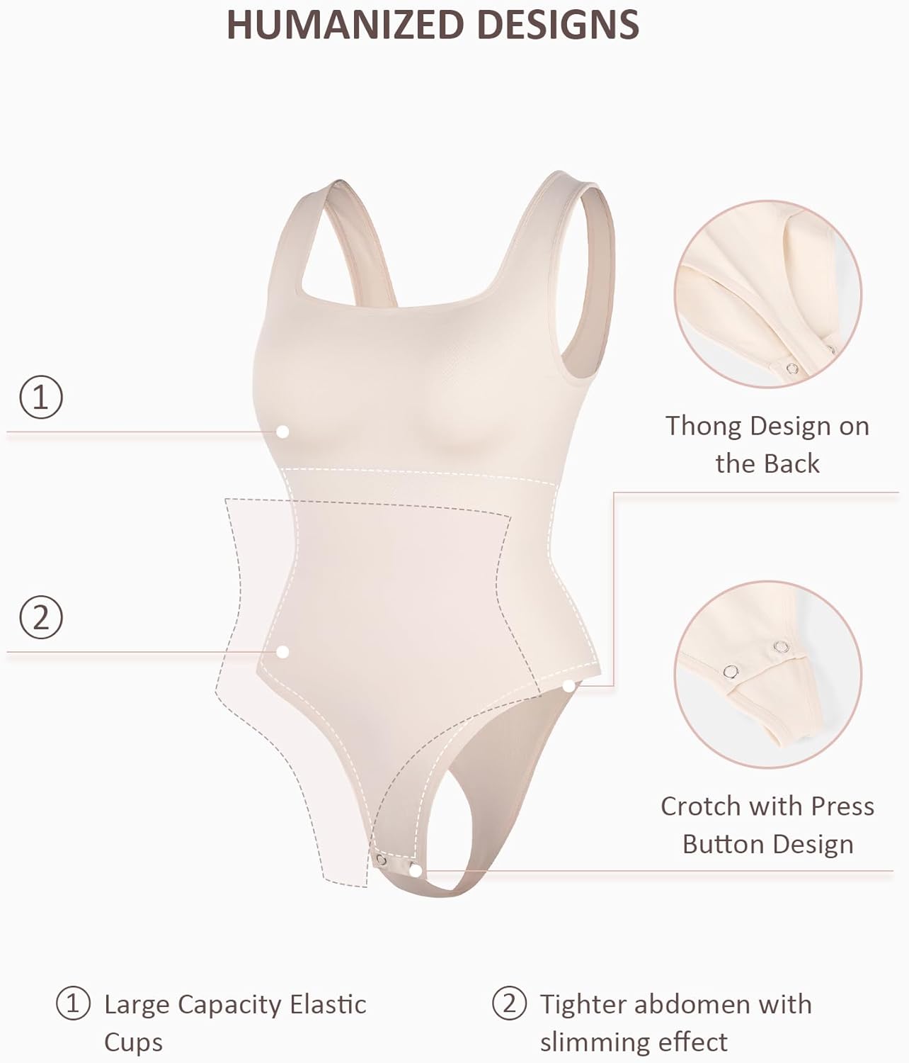 FeelinGirl Bodysuits for Women Seamless Square Neck Tummy Control Compression Thong Shapewear Bodysuit Tank Tops Bodysuit