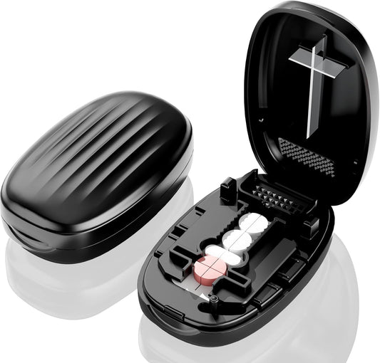 Pill Cutter Splitter for Small and Tiny Pills, 1/2 1/4 Pill Splitter for Small Pills,Vitamins, Tablets in Half or Quarters, Accurate and Easy Cutting, Stainless Steel Blade, Back Storage (Black)