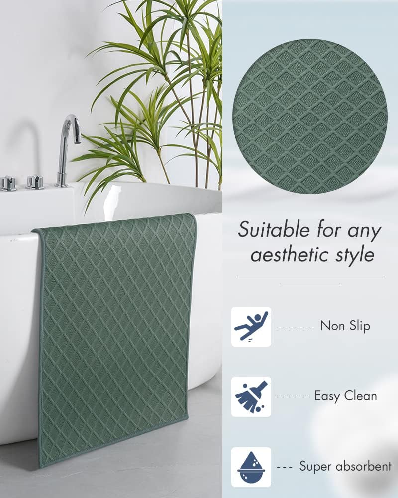 AMOAMI Ultra Thin Bathroom Rugs, Rubber Backed Bath Mats for Bathroom Non Slip, Absorbent Bathroom Mat for Floor, Shower, Sink(16"x24", Green)