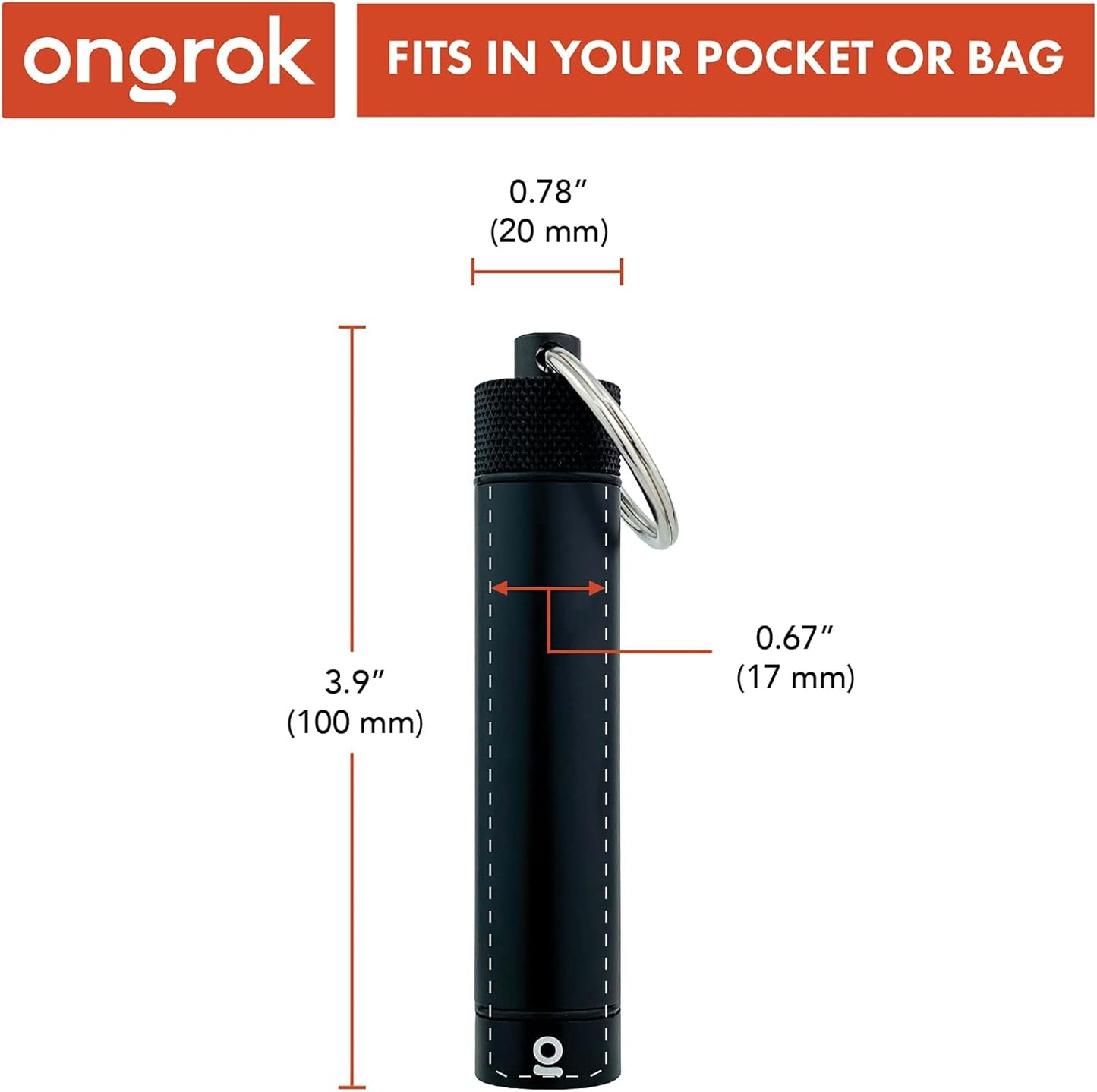 ONGROK Premium Storage Tube, Keychain, Pocket-Sized, Airtight, Aluminum Metal Holder and Case (Black)