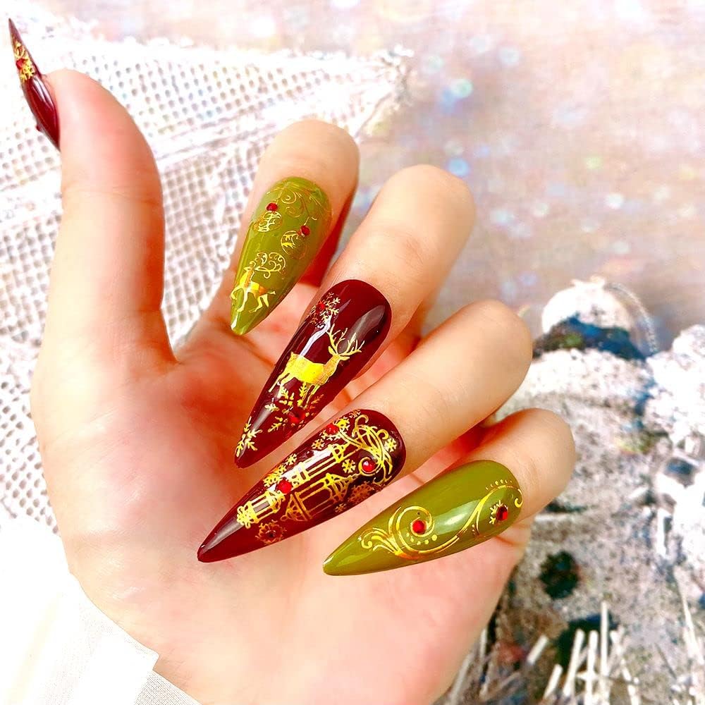 9 Sheets Christmas Nail Art Stickers Decals Self-Adhesive Pegatinas Uñas Holiday Glod Laser Snowflakes Snowman Nail Supplies Nail Art Design Decoration Accessories