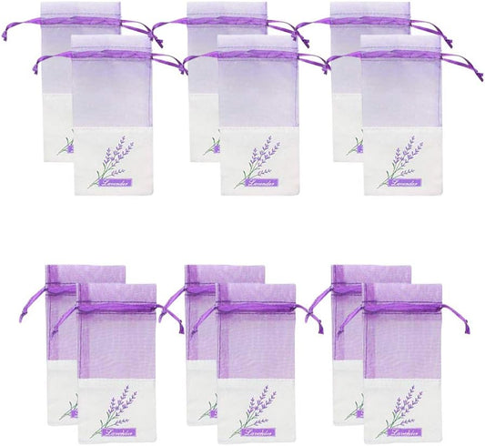 Sachet Empty Bags Linen Fabric Bags Organza Gauze Bags for Lavender, Spice and Herbs (12pcs Purple Drawstring Bag)