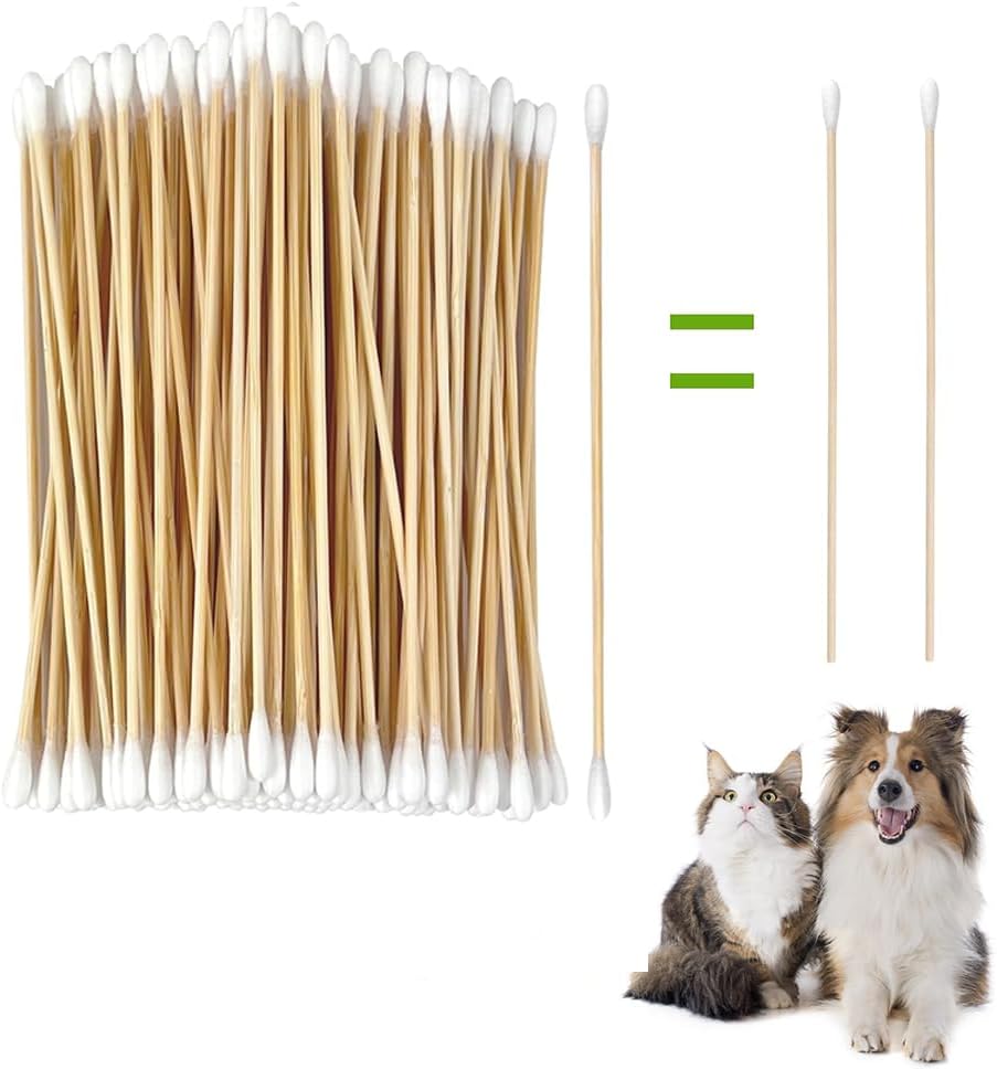 5.9inch Long Large Cotton Swab，Double-Sided Bamboo-Handled Dog-Eared Cotton Swabs,Designed Specifically for Dogs，Ear Cleaning for Medium and Large Dogs or Makeup Large(100PCS)