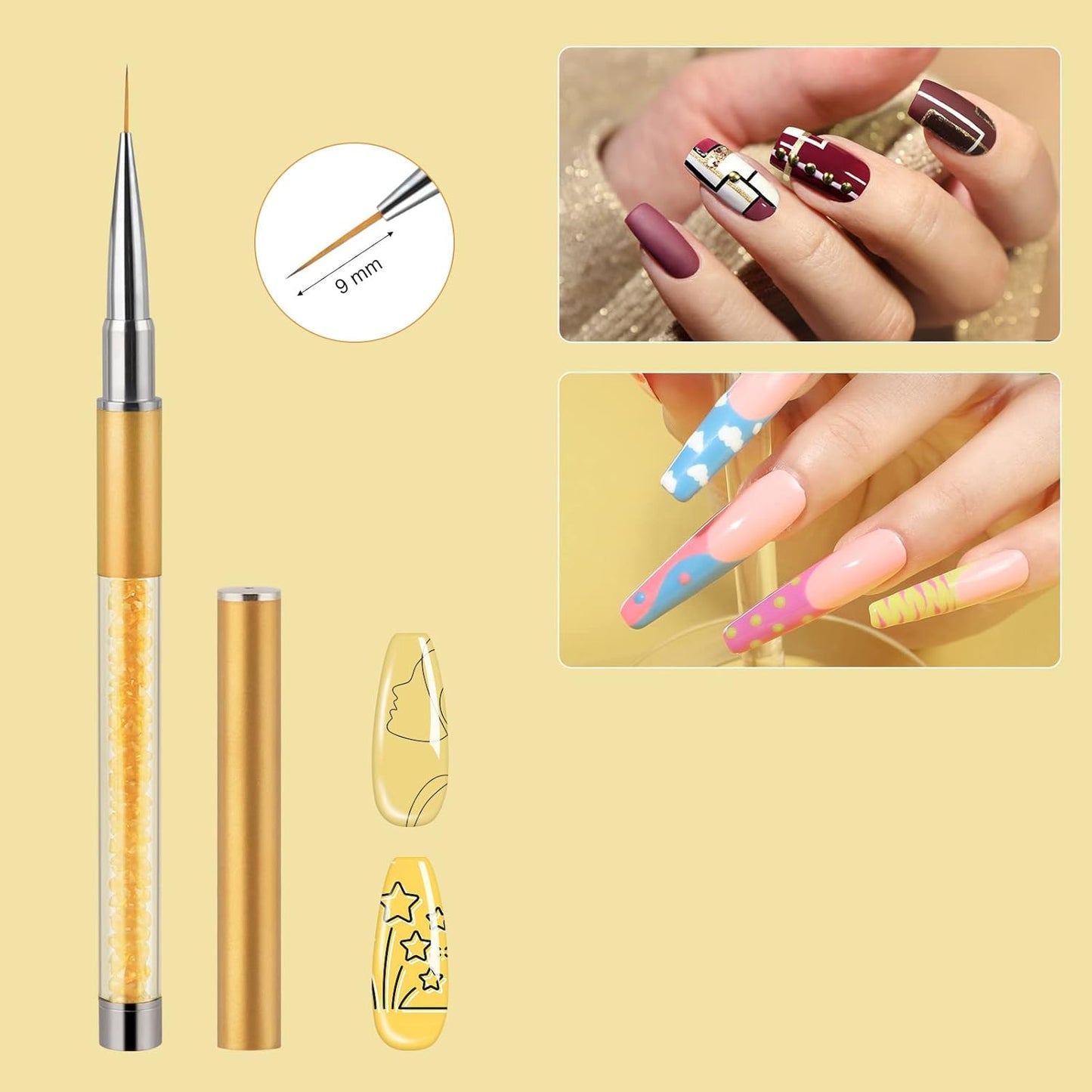 Artdone Nail Art Brushes Set,6PCS Nail Art Liner Brushes For Gel Nail polish Design pen,Nail Drawing Pens For Nail Art Tools Design Pen Small Detail Brushes