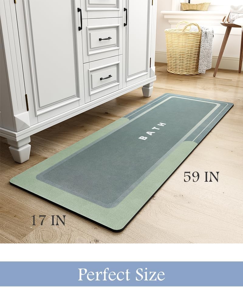 MontVoo Non Slip Super Absorbent Stain Resistant Quick Dry Thin Bath Mat - 17"x50" Green
