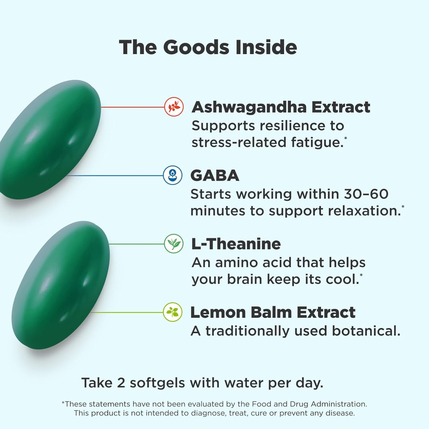 OLLY Ultra Strength Goodbye Stress Softgels, GABA, Ashwagandha, L-Theanine and Lemon Balm, Stress Relief Supplement - 60 Count (Pack of 2)