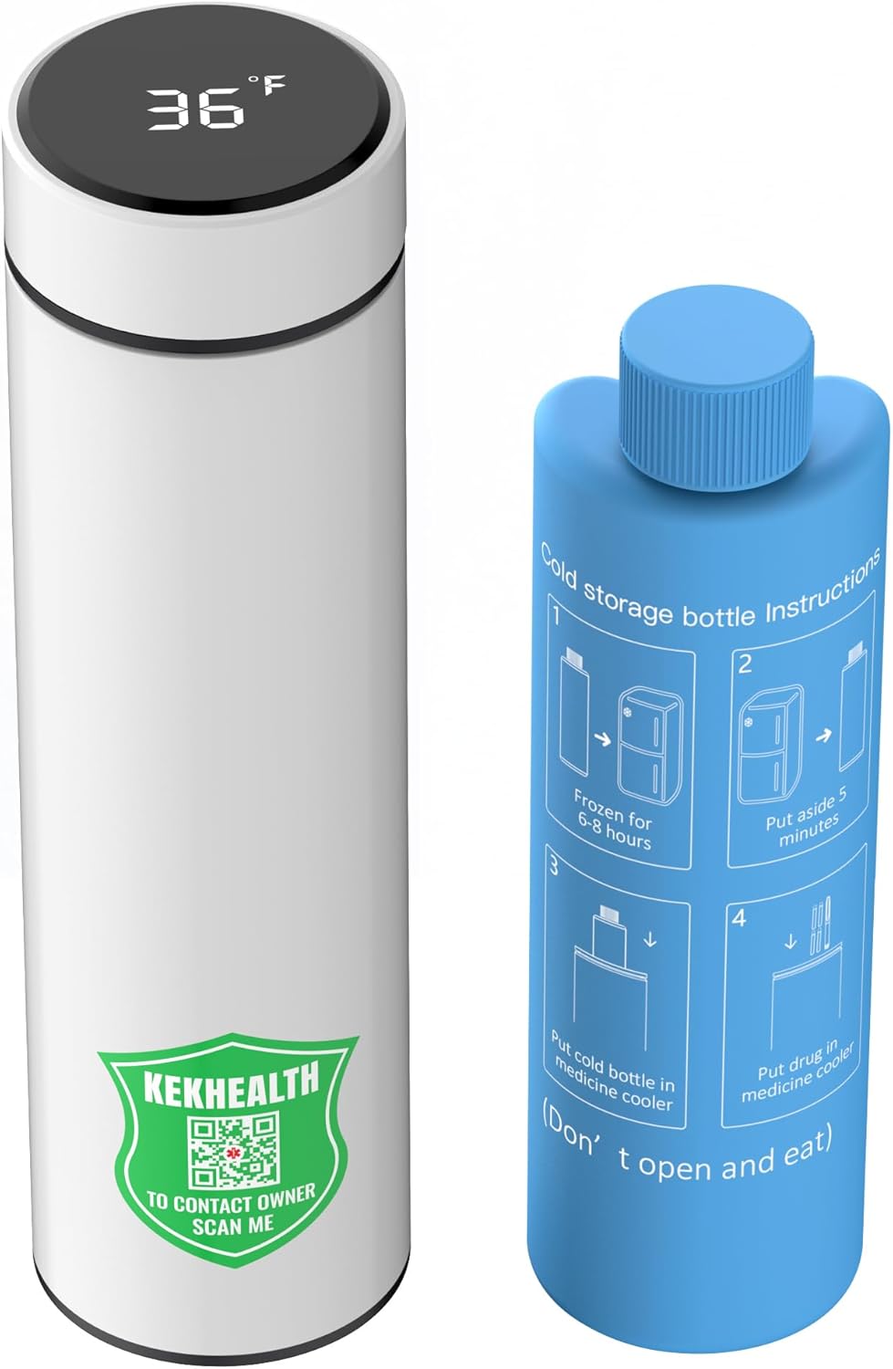 Compact 60H Insulin Cooler Travel Case Temp Display Medication Cooler for Travel TSA Approved Ice Packs Insulated Medicine Bag EpiPen Case Diabetic Coolers with QR Medical Alert Tag（White）